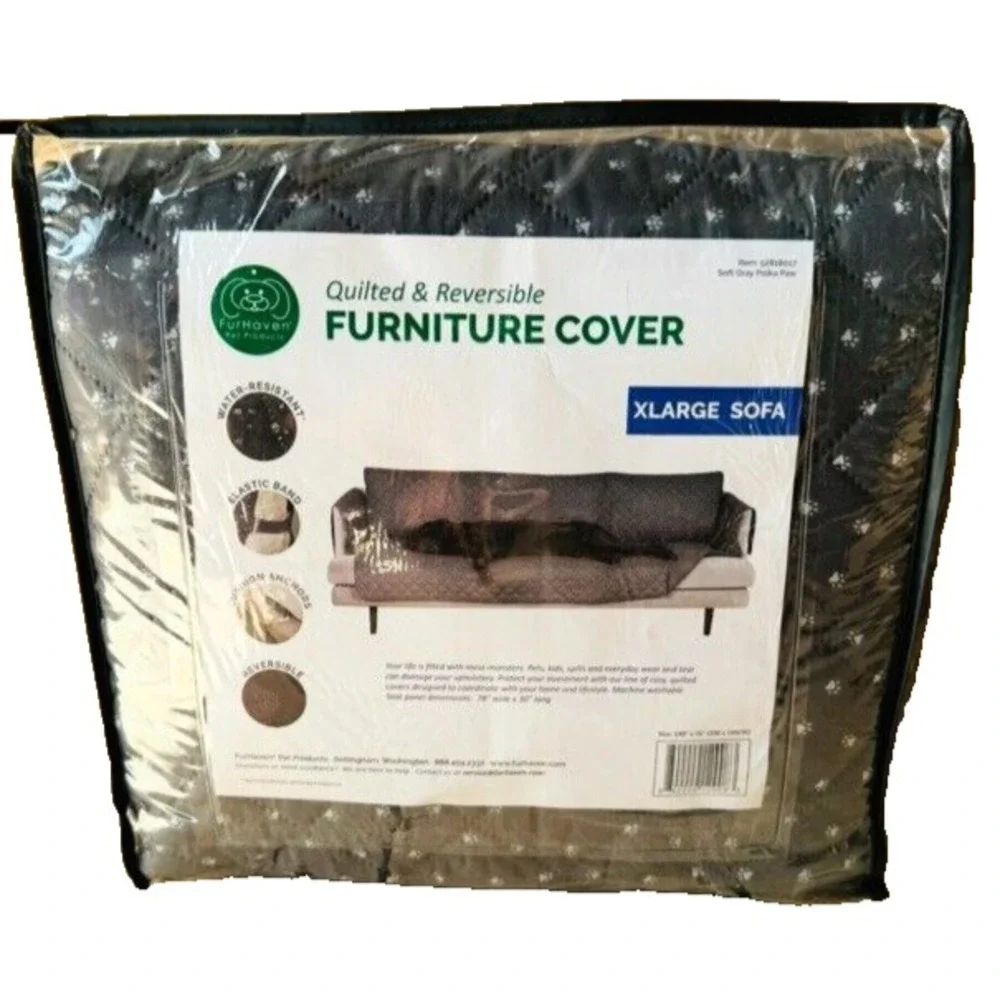 Furhaven Water-Resistant Paw Print‎ XL Sofa Furniture Protector Cover, Gray